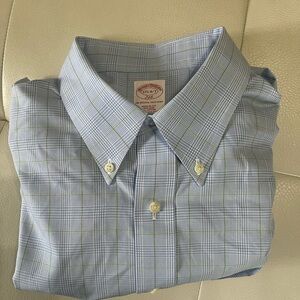 Brooks Brothers The Original Polo Shirt 100% Cotton Oxford Light Blue plaid